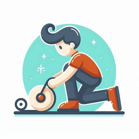Young man riding electric scooter. Vector illustration in flat style.のイラスト素材