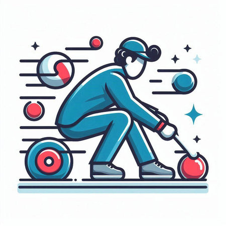 Funny vector illustration of a man with a kettlebell in his handのイラスト素材