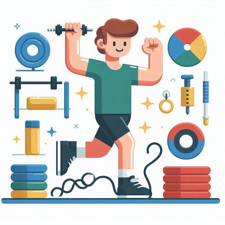 Fitness and healthy lifestyle concept. Vector illustration in flat style.のイラスト素材