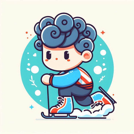 Little boy skiing in winter. Vector illustration in a flat style.のイラスト素材