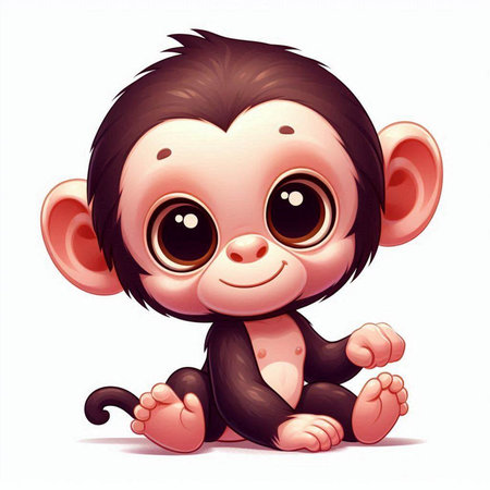 Cute cartoon monkey sitting on a white background. Vector illustration.のイラスト素材
