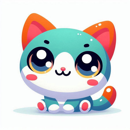 Cute cartoon cat on white background. Kawaii animal. Vector illustration.のイラスト素材