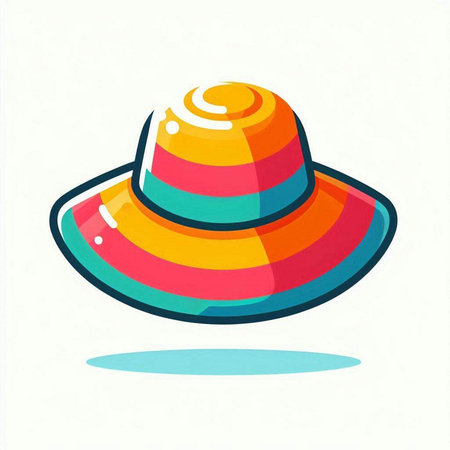 Illustration of a colorful summer hat isolated on a white background.のイラスト素材