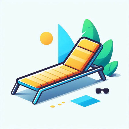 Beach chair on the beach. Vector illustration in cartoon style.のイラスト素材