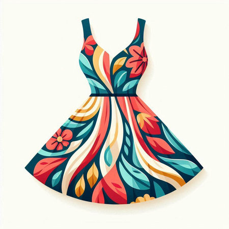 Colorful female dress with floral pattern. Vector illustration for design.のイラスト素材