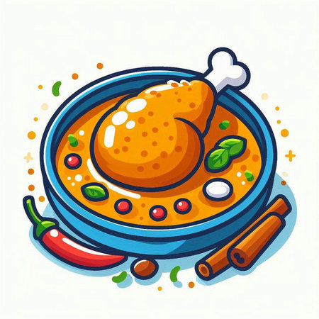 Illustration of a bowl of chicken soup on a white background.のイラスト素材