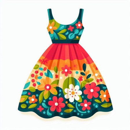 Illustration of a beautiful dress with floral pattern on a white backgroundのイラスト素材