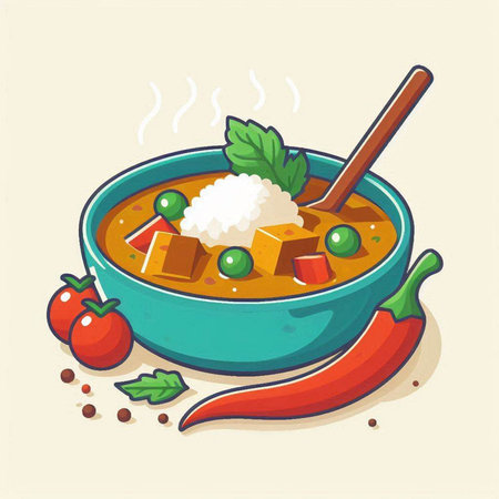 Vegetable soup in bowl. Vector illustration in cartoon style.のイラスト素材
