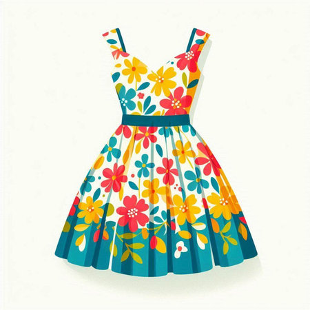 Beautiful dress with floral pattern on white background. Vector illustration.のイラスト素材