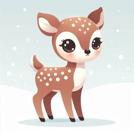 Cute little deer on a snow background. Vector illustration. Cartoon style.のイラスト素材