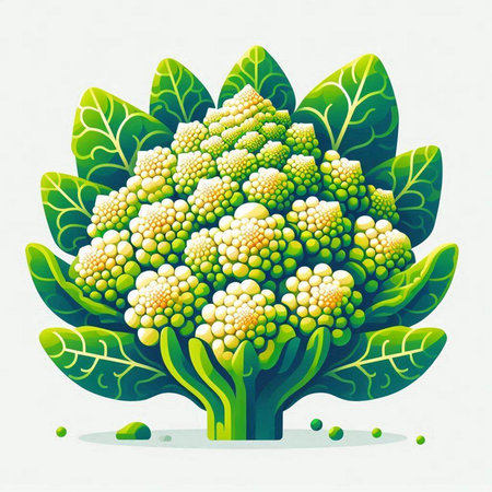 Cauliflower with green leaves on a white background. Vector illustration.のイラスト素材