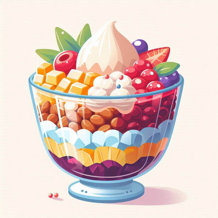 Fruit salad in a glass bowl. Vector illustration. Eps 10のイラスト素材