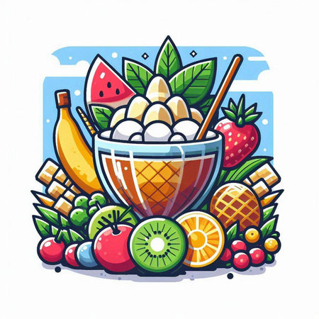 Fruit smoothie in bowl. Healthy breakfast. Vector illustration.のイラスト素材