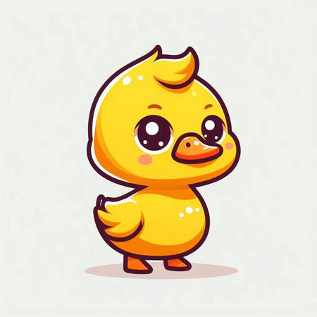 Cute cartoon yellow duckling isolated on white background. Vector illustration.のイラスト素材