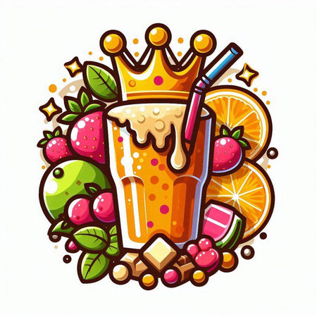 Fruit juice with a crown on a white background. Vector illustration.のイラスト素材
