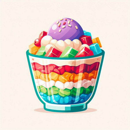 Colorful candies in glass bowl isolated on white background. Vector illustration.のイラスト素材