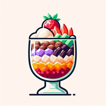 Fruit dessert in a glass. Vector illustration in flat style.のイラスト素材
