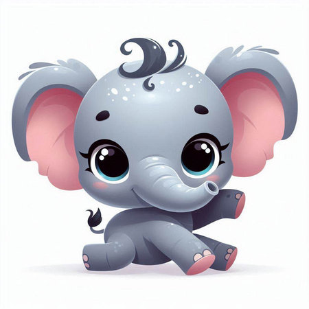 Cute cartoon baby elephant on a white background. Vector illustration.のイラスト素材