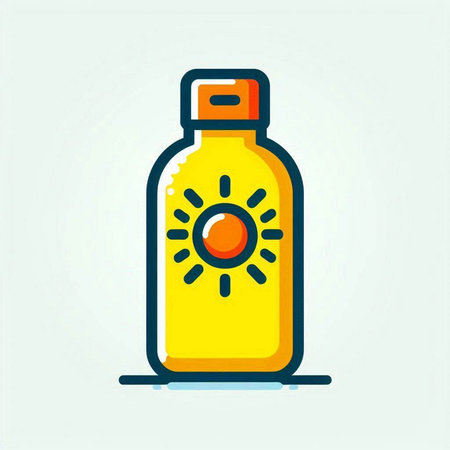 Sunscreen bottle icon in flat style. Sunblock vector illustration on light blue background.のイラスト素材