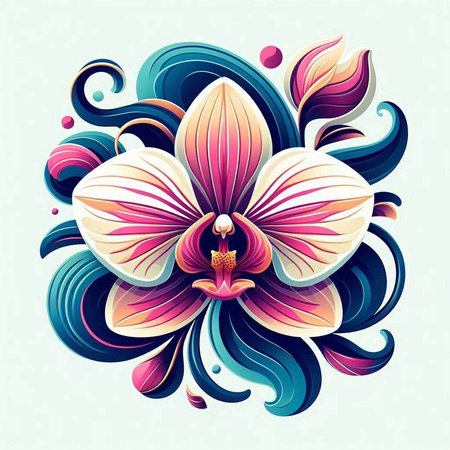 Orchid flower vector illustration. Floral background with orchids.のイラスト素材