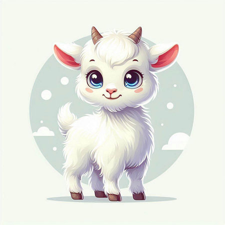 Cute baby goat with big eyes. Cartoon character. Vector illustration.のイラスト素材