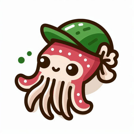 Illustration of a cute octopus in a cap on a white backgroundのイラスト素材