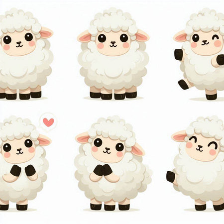 Sheep cartoon character set for your design. Vector illustration. Isolated on white background.のイラスト素材