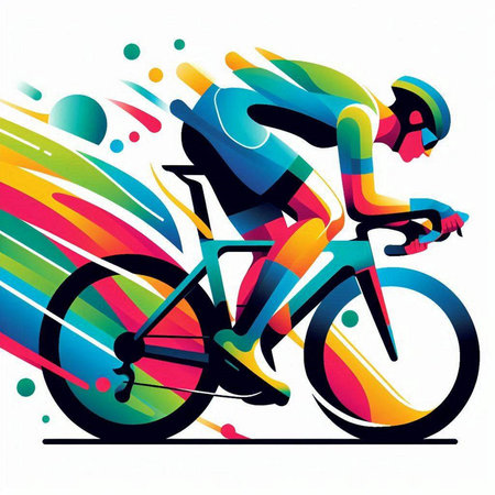 Cyclist vector illustration. Colorful background with cyclist and abstract elementsのイラスト素材