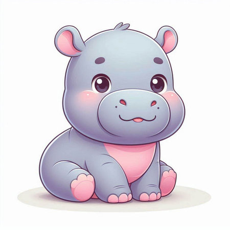 Cute cartoon hippo sitting on the floor. Vector illustration.のイラスト素材