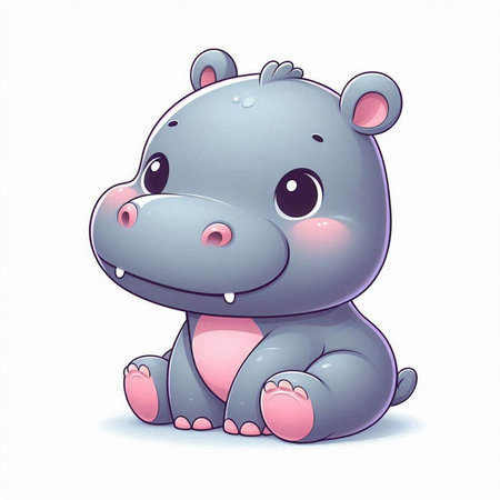 Cute cartoon hippo isolated on white background. Vector illustration.のイラスト素材
