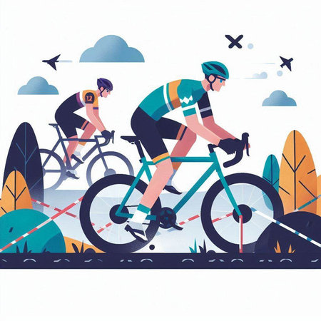Cyclists on the road. Vector illustration in flat style.のイラスト素材