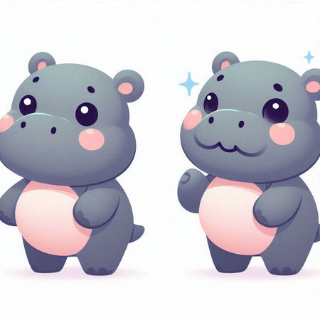 Cute hippo cartoon character on white background. Vector illustration.のイラスト素材