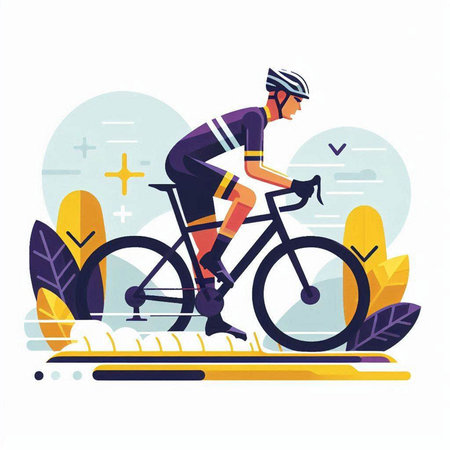 Cyclist riding bike on the road. Flat vector illustration.のイラスト素材