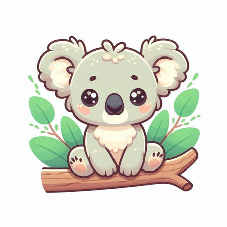 Cute cartoon koala sitting on a log. Vector illustration.のイラスト素材