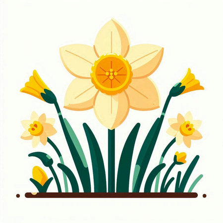 Illustration of daffodils on white background, vector illustrationのイラスト素材