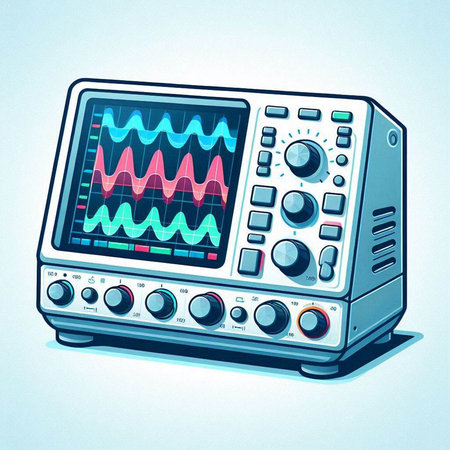 Retro electronic oscilloscope on a white background. Vector illustration.のイラスト素材
