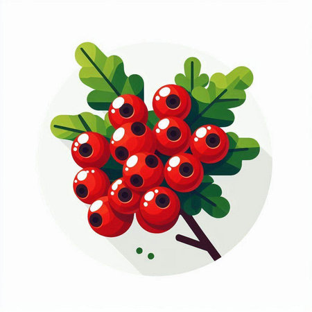 Red currant berries with green leaves on white background. Vector illustration.のイラスト素材