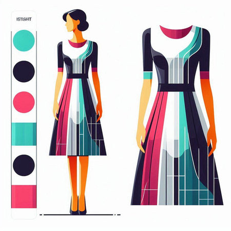 Fashionable woman in long dress. Vector illustration in retro style.のイラスト素材
