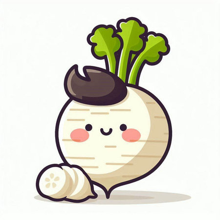 Cute turnip cartoon character. Vector illustration. Vegetable character.のイラスト素材