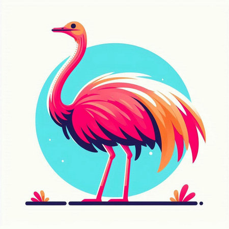 Ostrich vector illustration in flat style. Isolated on white background.のイラスト素材