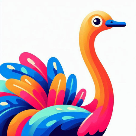 Cute cartoon ostrich on a white background. Vector illustration.のイラスト素材