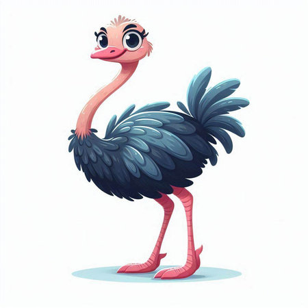 Cute cartoon ostrich isolated on white background. Vector illustration.のイラスト素材
