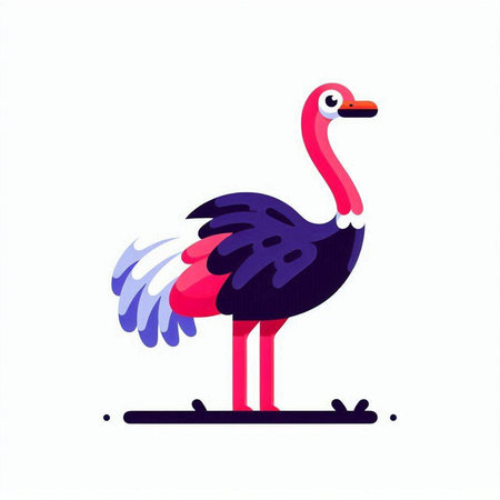 Cute ostrich isolated on white background. Vector illustration in flat style.のイラスト素材