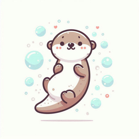 Cute otter with bubbles. Vector illustration in cartoon style.のイラスト素材