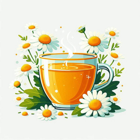 Cup of tea with chamomile flowers. Vector illustration.のイラスト素材