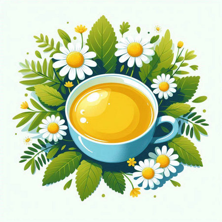 Cup of tea with chamomile flowers. Vector illustration.のイラスト素材