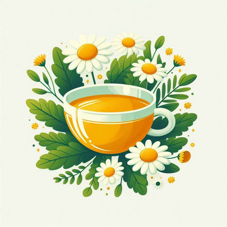 Cup of herbal tea with chamomile flowers. Vector illustration.のイラスト素材