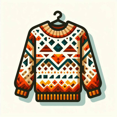 Vector illustration of a knitted sweater with a pattern in ethnic style.のイラスト素材