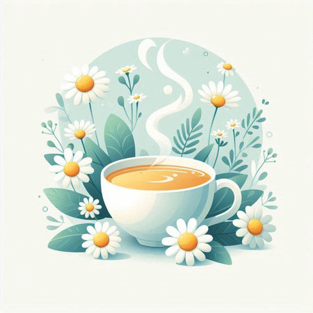 Cup of tea with chamomile flowers. Vector illustration.のイラスト素材