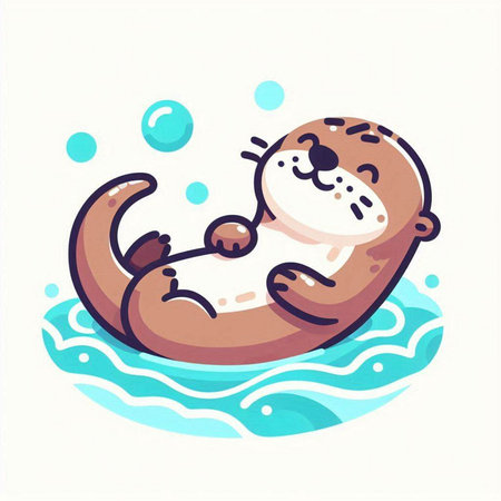 Cute cartoon otter swimming in the sea. Vector illustration.のイラスト素材
